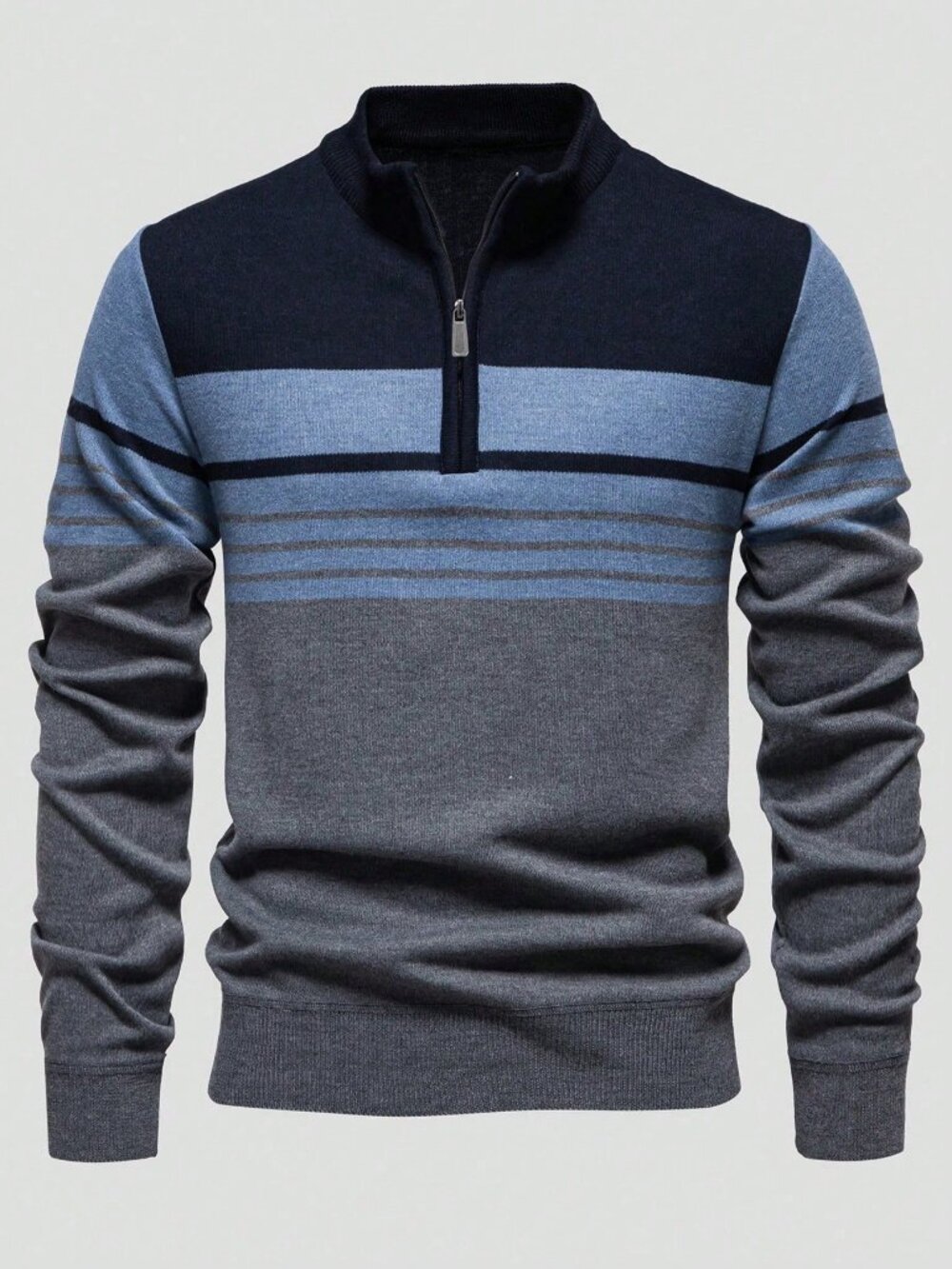 Grey Men's Regular Fit Stand Collar Zip-Up Sweater